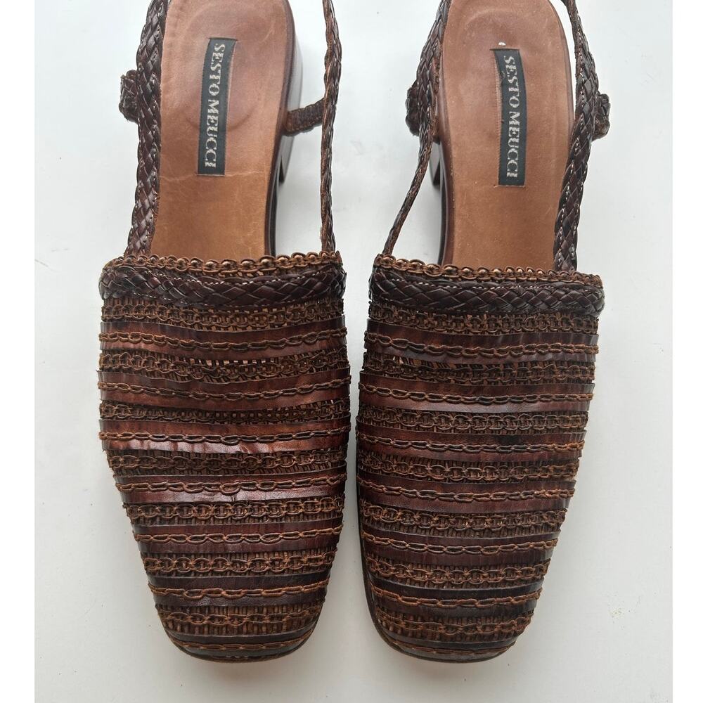 Vintage Sesto Meucci Woven Leather Slingback Sandals Brown - Made in Italy 8.5N - Picture 3 of 8